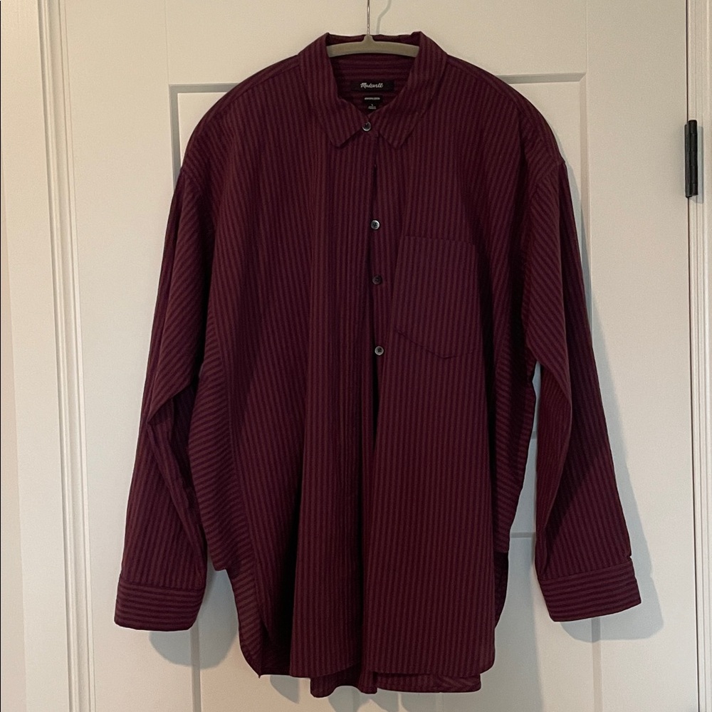 Madewell Burgundy Striped Button Down Shirt - Picture 3 of 6